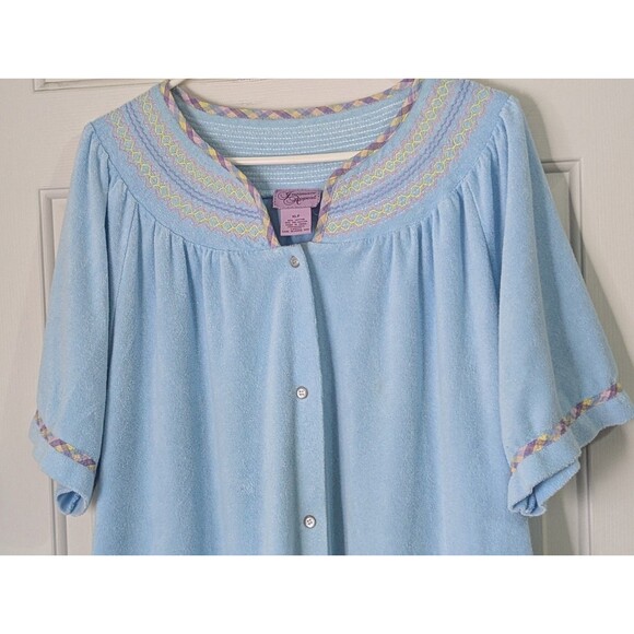 Intimate Appeal Terry Cloth Robe Housecoat XL Petite Blue Snap Front Duster S/S - Picture 4 of 11